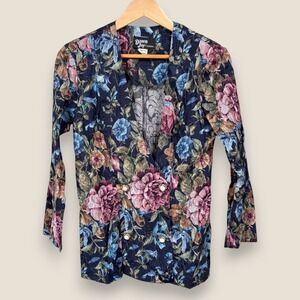 Vintage Dawn Joy Fashions Floral Double Breasted Jacket Blazer Womens Size 12